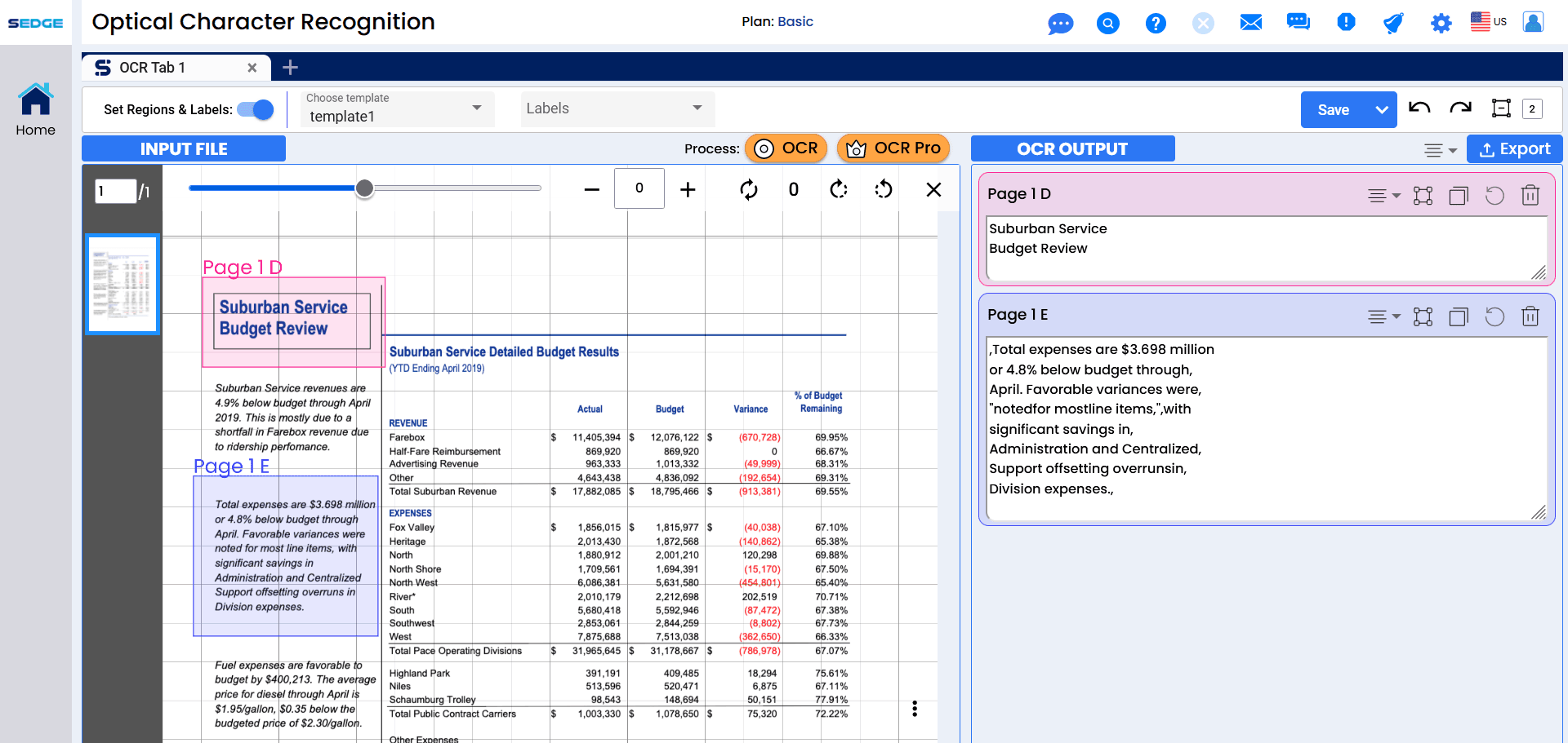 SEDGE - OCR UI